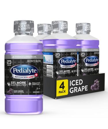 Pedialyte AdvancedCare Pedialyte AdvancedCare Plus Electrolyte Drink with 33% More Electrolytes and Has PreActiv Prebiotics, Iced Grape, 1 Liter, 4 Count