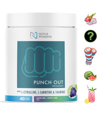 Nova Pharma Punch Out Pre Workout Powder L-Carnitine and Antioxidant-Rich Pre Workout Supplement Boost Stamina and Endurance for Gym Training and Workouts - 40 Servings (Grape & Lime) - Buy Online on SooperMarket.com