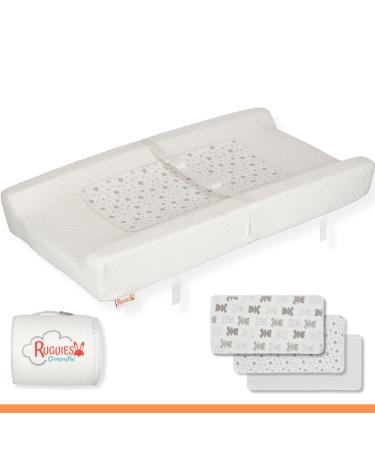 Ruguies wrapping for chest of drawers with 3 additional waterproof.Waterproof and hypoallergenic diaper changer.Fastening belt and anti-slip underlay 80x42cm-Oeko-Tex certified.