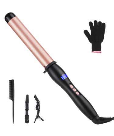 Hair Curling Wand 32mm Curling Iron Professional Ceramic Hair Curler Wand Big Curls with Clip Adjustable Digital Temperature Dual Voltage Auto Shut-Off