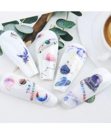 Alien Nail Art Stickers - 3D Astronaut UFO Rocket & Moon Designs | Luminous Self-Adhesive Decals for Women & Girls Manicure Decor - Buy Online on SooperMarket.com