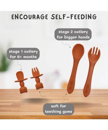 Little Tots 8 Piece Baby Weaning Set | Silicone Suction Plate, Bowl, Bib, Sippy Cup, Straw, Toddler Spoon & Fork, Cutlery | Apricot Orange - Buy Online on SooperMarket.com