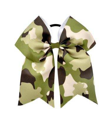 Camouflage Cheer Bow Green Tye Dye Come Hair Bowknot Camouflage Ponytail Holder Bow PHB03 (Come-A)