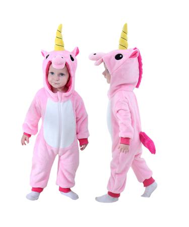 Doladola Baby Boy's Girl's Rompers Animal Hooded Onesie Toddler's Jumpsuits Autumn Winter Outfits 6-12 Months Pink Unicorn