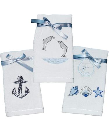Luxury Ocean Themed Dolphins Fingertip Towels - 6-Piece Set 12x20 Inches - Buy Online on SooperMarket.com