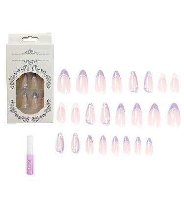 Luvadeyo 24 PCs Press On Nails - Medium Almond Fake Nails with Glue Purple Flower Designs for Women & Girls - Buy Online on SooperMarket.com