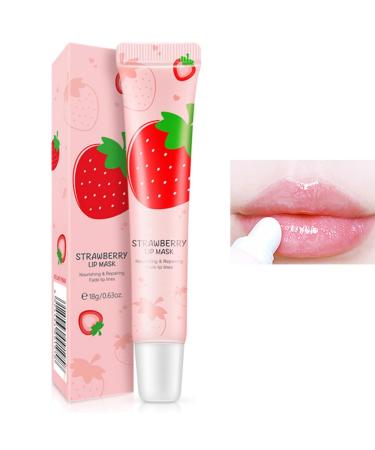 Lip Sleeping Mask Strawberry Lip Balm Overnight Lip Masks Skincare Lip Oils Moisturizing Lip Balm Stick Lip Plumper Lip Moisturiser for Dry Chapped Peeling Cracked Lips Fades Lip Lines
