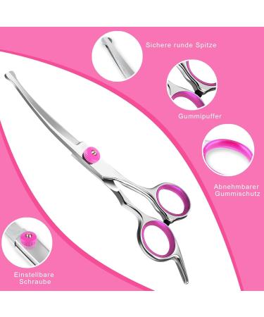Professional Curved Dog & Cat Grooming Scissors Set - Pink Stainless Steel with Pet Comb | International Shipping - Buy Online on SooperMarket.com