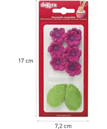 Dekora - Box of 8 Fuchsia Sugar Flowers and 5 Green Leaves - Edible Cake Toppers - Sugar Cake Decoration - Birthday Sugar Cake Decoration - Buy Online on SooperMarket.com