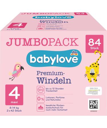 babylove diapers premium size 4 maxi 7-18kg jumbo pack 2x42 pieces 1 x 84 pieces size 4 (84 pieces)