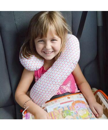 Kids Travel Neck Pillow Car Seat Belt Cover Pad Children Soft U-shape Head Neck Support Pillow Car Seat Safety Shoulder Strap Cushion Shoulder Protector Sleeping Headrest Car Accessories for Boy Girl Pink