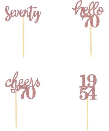 70th Birthday Cupcake Toppers - 24 Rose Gold Glitter Decorations for 1954 Birthday Party Accessories & Cake Decoration - Buy Online on SooperMarket.com
