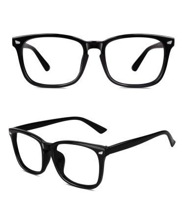 GQUEEN Horn-rimmed glasses without prescription fake glasses nerd glasses women men UV400 PE2 1 shiny black