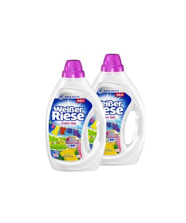 White giant color gel 44 WL (2 x 22 wash loads) color detergent ensures bright clean laundry & looks huge against stains cold-active from 20 C 100% recyclable* fresh 990 ml (2-pack)