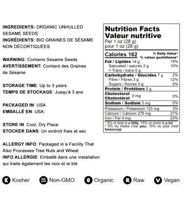 Organic Unhulled Sesame Seeds - 4 Pounds | Natural, Whole, Non-GMO, Raw | Kosher | Rich in Calcium, Iron, and Fiber | Ideal for Baking | Bulk Pack of 1 - Buy Online on SooperMarket.com