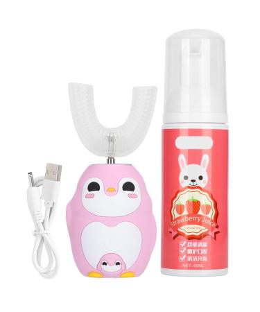 Kids Electric Toothbrush Children Automatic Sonic Toothbrush with 60ml Mousse Toothpaste UShaped Silicone Brush Head IPX7 Waterproof(Pink)