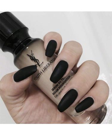 Handcess 24Pcs Ballerina Pure Color Matte Coffin Nails Full Cover Matte False Gel Nails Art Tips Sets (Black)