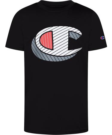 Champion Boys Short Sleeve Tech Athletic Tee Shirt - Large Black Sliced C | Ideal for Gym, Sports, and School - Buy Online on SooperMarket.com