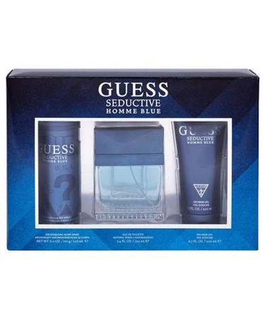 Guess Seductive Homme Blue 3 Pc Gift Set 3.4oz EDT Spray 6.0oz Deodorant Body Spray 6.7oz Shower Gel GIFTSET