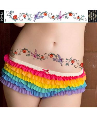 4PCS Waterproof Temporary Belly Button Tattoo Stickers - Butterfly & Flower Design for Women, Girls, and Teens - Buy Online on SooperMarket.com