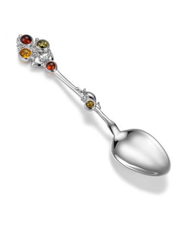 fish children's christening gift baby spoon with amber. real silver 925 eco-packaging gift for birth