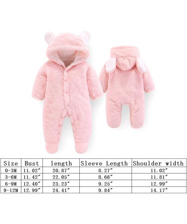 Newborn Baby Cartoon Bear Snowsuit Winter Coat Fleece Hooded Romper Jumpsuit 0-3 Months - Pink - Buy Online on SooperMarket.com