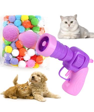XPJBKC Plush Ball Shooting Gun for Cats Cat Ball Toy Launcher Interactive Cat Toys Balls Cat Toy Launch Gun with 100 Pcs Balls for Indoor Pet Playing Exercise Chasing Training Hunting Purple