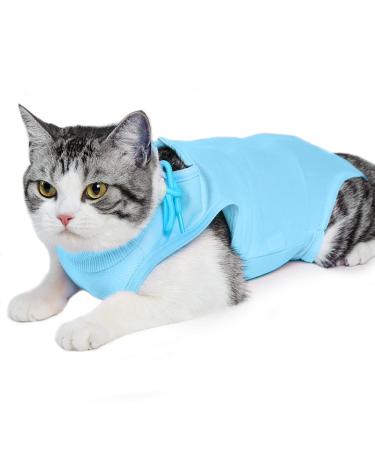 Easy Joy Recovery Suit cat cat body after op postoperative litter clothing for belly wounds or skin diseases e-neck band Alternative for cat castration soft home indoor pet clothing (L blue) L blue