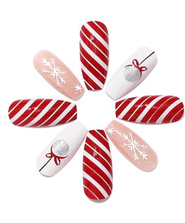 Brishow Christmas Snowflake Elk Stick on False Nails - Red Long Full Cover Tips (24pcs) for Women and Girls - Buy Online on SooperMarket.com