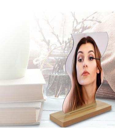 Delicate Irregular Acrylic Makeup Mirror Aesthetic Desktop Mirror with Durable Wooden Base for Men Women Portable Lightweight Cosmetic Mirror for Home Bathroom Travel - Buy Online on SooperMarket.com