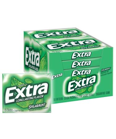 EXTRA Spearmint Sugarfree Chewing Gum, 15 Pieces (Pack of 10)