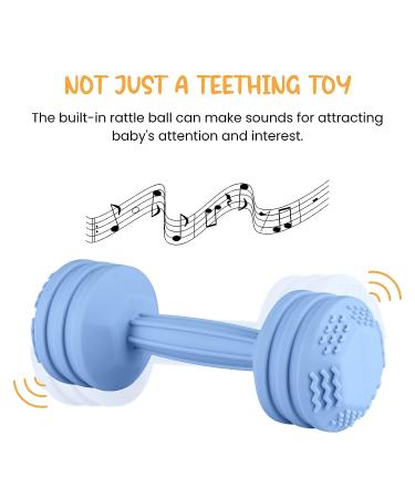Silicone Baby Dumbbell Teether Toy - Weighted Rattle Sensory Toy for Boys and Girls - Blue - Buy Online on SooperMarket.com