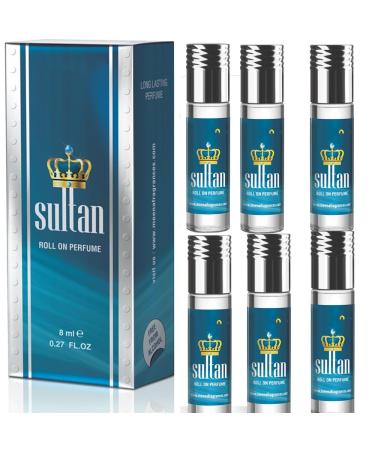 BlueQueen Sultan Roll On Perfume Alcohol Free Long Lasting Jasmine Perfume for Women and Men | Hypoallergenic Travel Size Jasmine Oil Perfume Roll On - 8Ml - Pack of 6