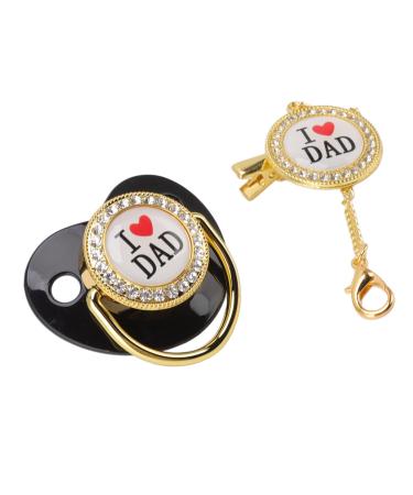 Schnuller baby pacifier closed loop PP-safe interesting rhinestone for 6 to 18 months old babies for jaw development (black)