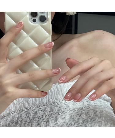 French Square Press on Fake Nails - 24Pcs Pink Gradient Full Cover Short Acrylic False Nails for Women and Girls - Buy Online on SooperMarket.com