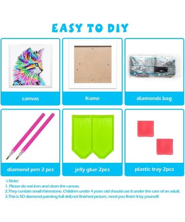 Labeol 5D Diamond Painting Kit for Kids - Full Drill Art Crafts with Wooden Frame | Ages 6-12 | Colorcat Design | 6x6 Inch Home Wall Decoration - Buy Online on SooperMarket.com