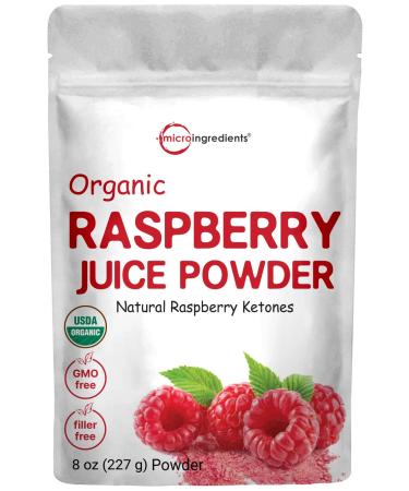 Sustainably US Grown, Organic Freeze Dried Raspberry Juice Powder, 8 Ounce, Contains Immune Vitamin C for Immune System Booster, Rich in Raspberry Ketones, Fatty Acids, Minerals and Antioxidant, Vegan 8 Ounce (Pack of 1)