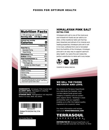 Terrasoul Superfoods Himalayan Pink Salt 5 Lbs (2 Pack) - Extra Fine Grind with Trace Minerals - Buy Online on SooperMarket.com