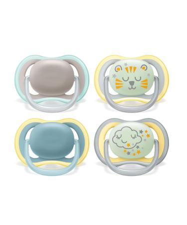 Philips Avent Pack with 4 light breathable ultra Air Rullern: 2 bright pacifiers and 2 day pacifiers 18m+ (model SCF349/43)