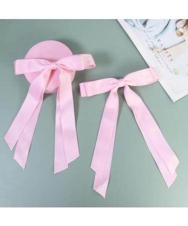 2 Pack Hair Bows for Women Pink Bow Hair Clips French Barrette with Long Silky Satin Hair Ribbons for Women Girls(Light Pink) - Buy Online on SooperMarket.com