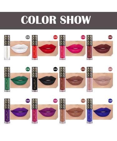 12Pcs Dark Liquid Lipstick Matte Sets  24-Hour Smudge Proof Long Lasting Matte Lipstick Lip Stain Lip Gloss Set-White/Red/Vampire/Green/Black/Chocolate/Purple/Nude/Blue - Buy Online on SooperMarket.com