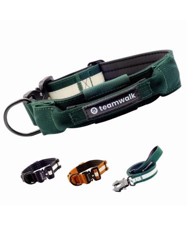 Teamwalk Premium dog collar - with magnetic handle light strip Air tag bag individually adjustable soft upholstery robust buckle with a suitable line available (forest green m) collar m (4cm)