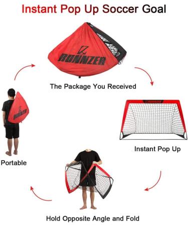 L RUNNZER Portable Soccer Goal  Pop Up Soccer Goal Net for Backyard  Set of 2 with Portable Carrying Case Red 4x3 FT - Buy Online on SooperMarket.com
