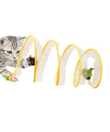 Mesh Tunnel for Cats | Foldable Fun Interactive Tunnel for Indoor Cat Play with Teasing Toys - Whisker Twist Cat Spring Toy Cat Tubes for Large Cats Small Bunnies Kittens and Small Dogs Cypreason Yellow