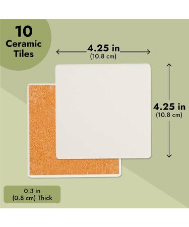 10 Pack White Unglazed Ceramic Tiles with Cork Backing Pads - 4.25 x 4.25 in Square - Ideal for Coasters DIY Crafts - Buy Online on SooperMarket.com