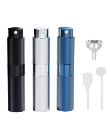 Darbermu 8ML Travel Perfume Atomiser Bottles 3 PCS Mini Portable Perfume Atomiser Refillable Spray Bottles Aftershave Atomiser Empty Travel Bottles with Funnel and Refill Pump for Travel Vacation Blue
