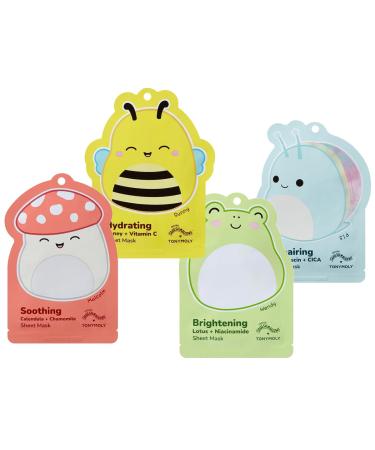 TONYMOLY x Squishmallows Facial Hydrating Sheet Mask Set (4-Pack Assorted Face Mask Set)