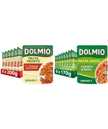 Dolmio Pasta Pronto Tomato & Chilli Microwave Fusili with Sauce Bulk Multipack 6 x 200g Pouches & Tomato & Basil Microwave Pasta Sauce Bulk Multipack 8 x 170g pouches + Microwave Pasta Sauce