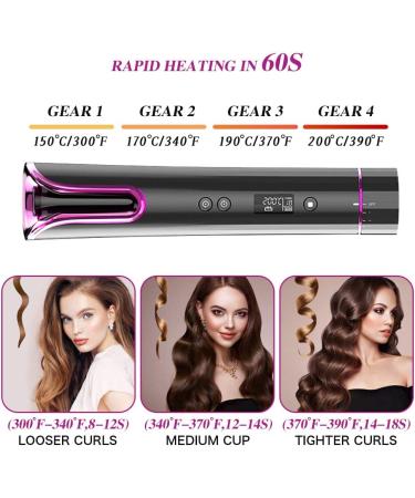 Cordless Automatic Hair Curler with LCD Display and Timer - Rechargeable Curling Iron with Auto Shut-Off (Black) - Buy Online on SooperMarket.com
