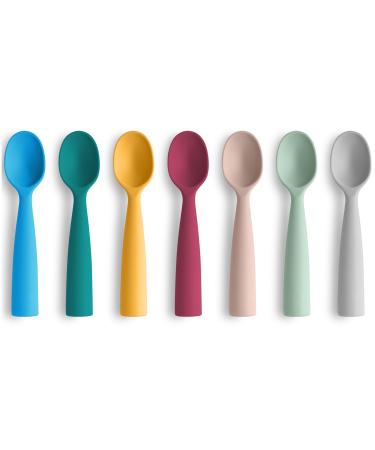 Vicloon Baby Spoons 7 Pcs Silicone Baby Feeding Training Spoon Self-Feeding Weaning Spoons Training Feeding for Kids Toddlers Children and Infants 7pcs-dark Color